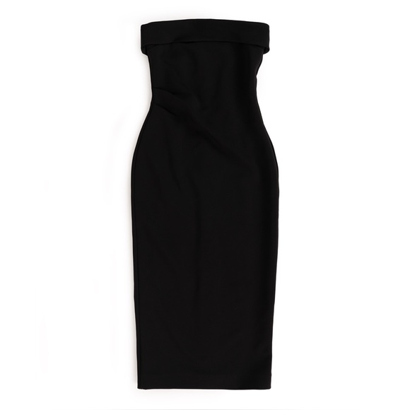 aritzia black strapless dress Aritzia Contour Black One Shoulder Double-layer Midi Dress   famousbrandstrading